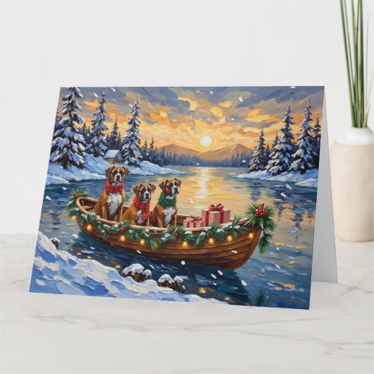 Boxer Christmas Boat Holiday Kaart (Voorkant)