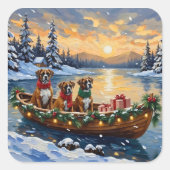 Boxer Christmas Boat Holiday Vierkante Sticker (Voorkant)