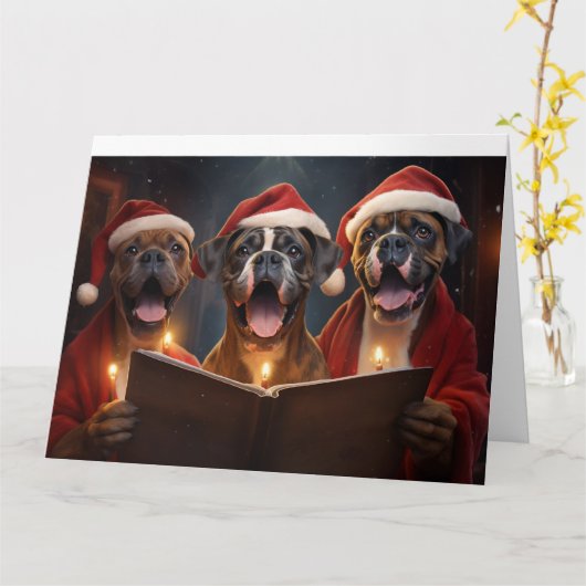 Boxer Christmas Carolers Fun Holiday Kaart (Gele Bloem)