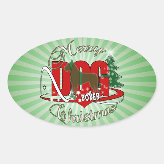 BOXER CHRISTMAS DOG OVALE STICKER (Voorkant)