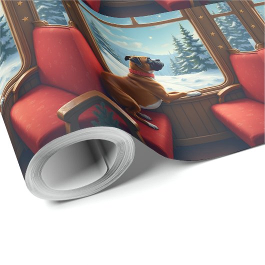 Boxer Christmas Eve Train Ride Painting Cadeaupapier (Rol Hoek)