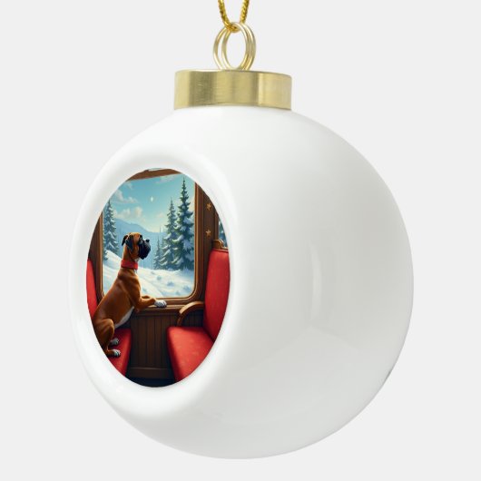 Boxer Christmas Eve Train Ride Painting Keramische Bal Ornament (Rechts)