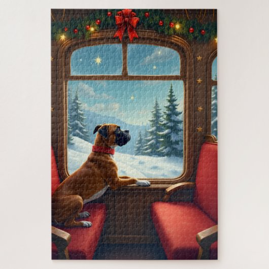 Boxer Christmas Eve Train Ride Painting Legpuzzel (Verticaal)
