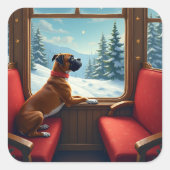 Boxer Christmas Eve Train Ride Painting Vierkante Sticker (Voorkant)