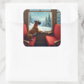 Boxer Christmas Eve Train Ride Painting Vierkante Sticker (Tas)