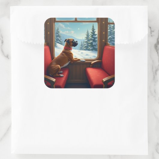 Boxer Christmas Eve Train Ride Painting Vierkante Sticker (Tas)