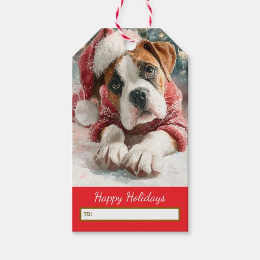 Boxer Christmas Gift Tag Cadeaulabel (Voorkant)