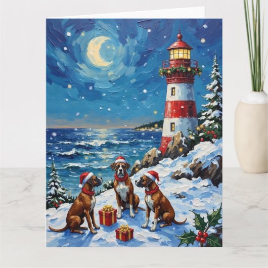 Boxer Christmas Lighthouse Holiday Kaart (Voorkant)