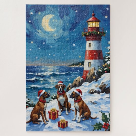 Boxer Christmas Lighthouse Holiday Legpuzzel (Verticaal)