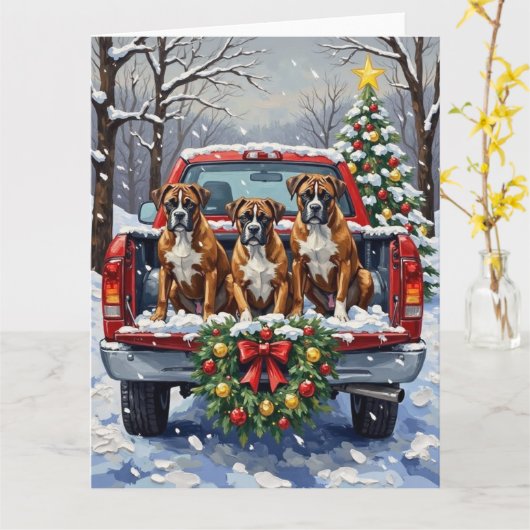 Boxer Christmas Red Truck Holiday Kaart (Gele Bloem)