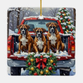 Boxer Christmas Red Truck Holiday Keramisch Ornament (Achterkant)