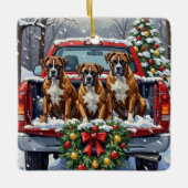 Boxer Christmas Red Truck Holiday Keramisch Ornament (Voorkant)