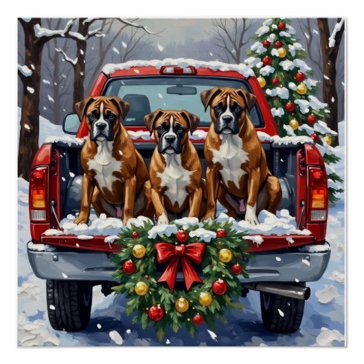 Boxer Christmas Red Truck Holiday Perfect Poster (Voorkant)
