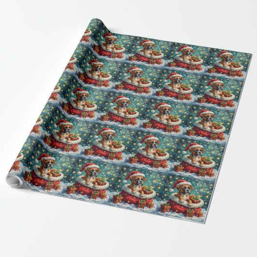 Boxer Christmas Santa Bag Adventure Cadeaupapier (Uitgerold)