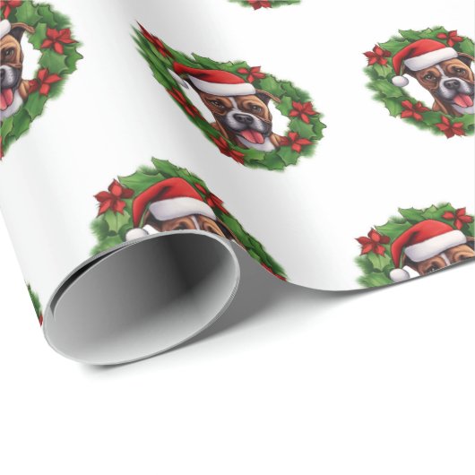 Boxer Christmas Wreath Cadeaupapier (Rol Hoek)