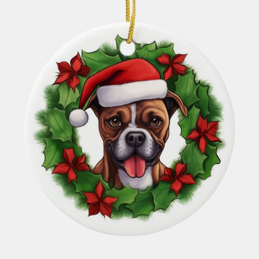 Boxer Christmas Wreath Keramisch Ornament (Voorkant)