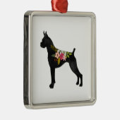 Boxer Cropped Ears Boho Floral Silhouette Metalen Ornament (Rechts)