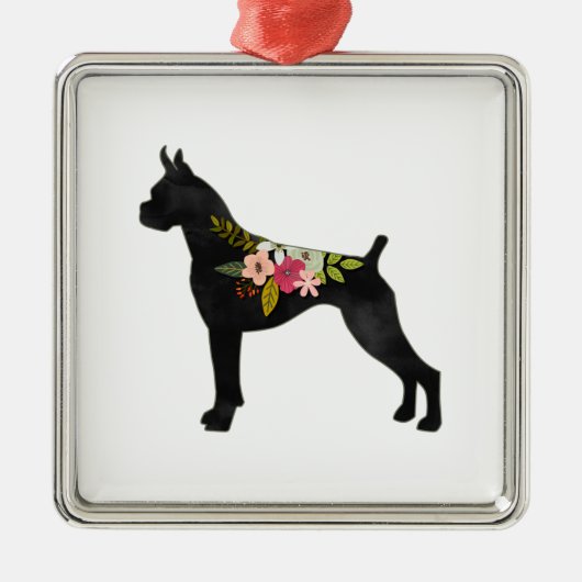 Boxer Cropped Ears Boho Floral Silhouette Metalen Ornament (Voorkant)