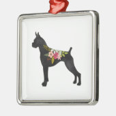 Boxer Cropped Ears Boho Floral Silhouette Metalen Ornament (Links)
