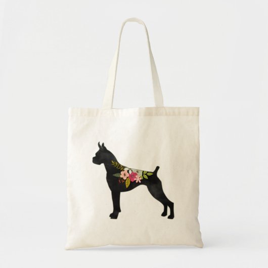 Boxer Cropped Ears Boho Floral Silhouette Tote Bag (Voorkant)