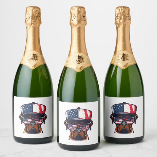 Boxer Dog 4 juli Sparkling Wijnetiket (Flessen)