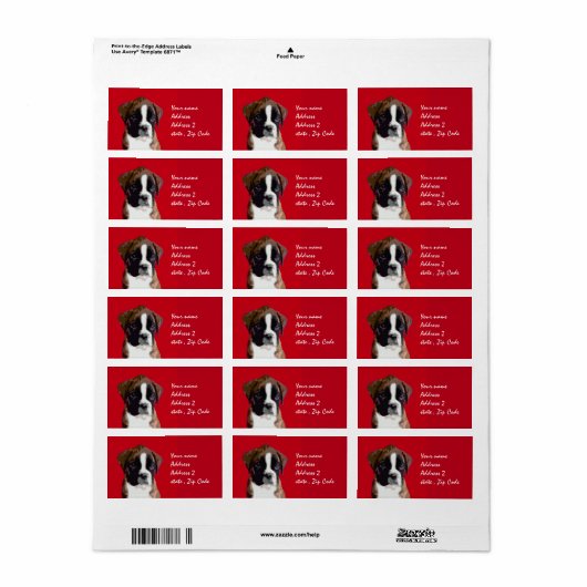 Boxer Dog Art Rode adresetiketten Etiket (Full Sheet)