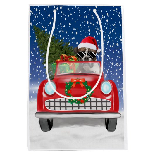 Boxer Dog-auto in sneeuwkerst Medium Cadeauzakje (Voorkant)