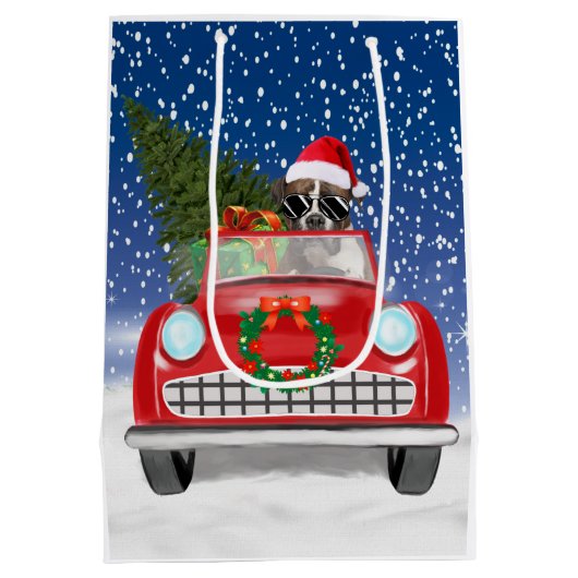 Boxer Dog-auto in sneeuwkerst Medium Cadeauzakje (Achterkant)