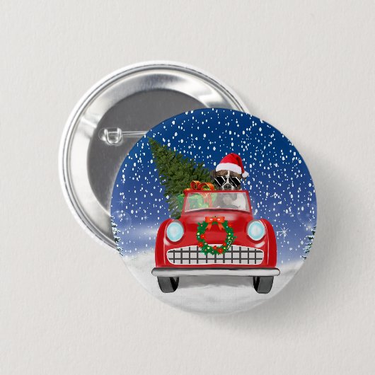 Boxer Dog-auto in sneeuwkerst Ronde Button 5,7 Cm (Voorkant /achterkant)