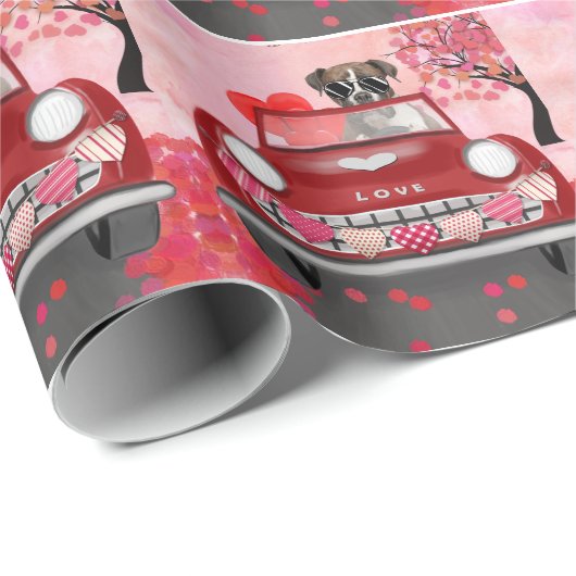 Boxer Dog-auto met hart Valentijnse Cadeaupapier (Rol Hoek)