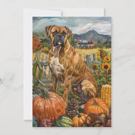 Boxer Dog Autumn Harvest Thanksgiving Feestdagenkaart (Voorkant)