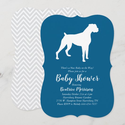 Boxer Dog Baby shower Blue Boy Kaart (Voorkant / Achterkant)