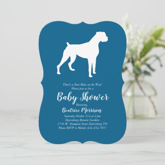 Boxer Dog Baby shower Blue Boy Kaart (Staand voorkant)