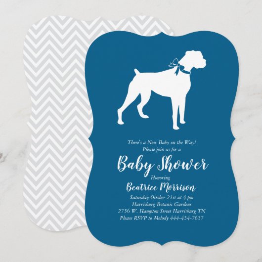 Boxer Dog Baby shower Blue Boy Kaart (Voorkant / Achterkant)