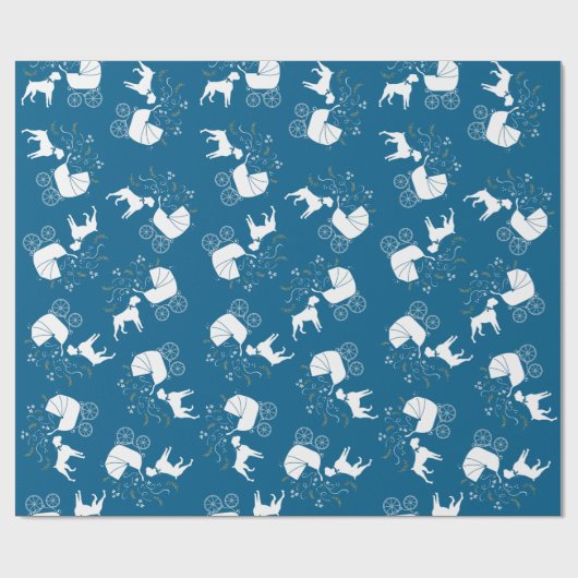 Boxer Dog Baby shower Puppy Blue Boy Cadeaupapier (Vlak)