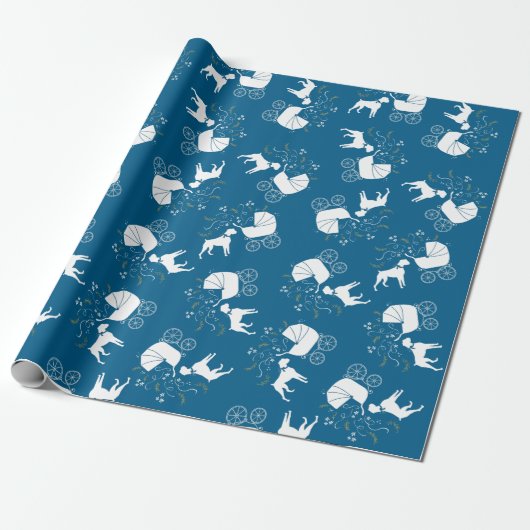 Boxer Dog Baby shower Puppy Blue Boy Cadeaupapier (Uitgerold)