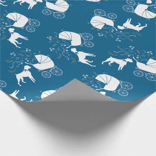 Boxer Dog Baby shower Puppy Blue Boy Cadeaupapier (Hoek)