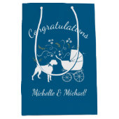 Boxer Dog Baby shower Puppy Blue Boy Medium Cadeauzakje (Voorkant)