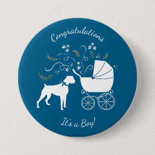 Boxer Dog Baby shower Puppy Blue Boy Ronde Button 7,6 Cm