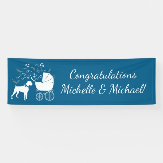Boxer Dog Baby shower Puppy Blue Boy Spandoek (Horizontaal)