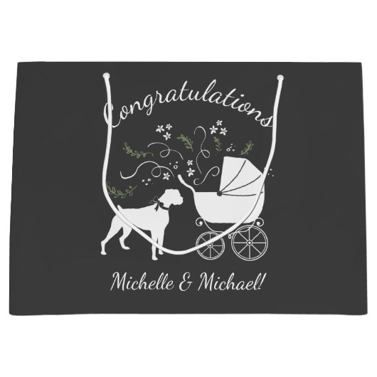 Boxer Dog Baby shower Puppy Grey Groot Cadeauzakje (Voorkant)