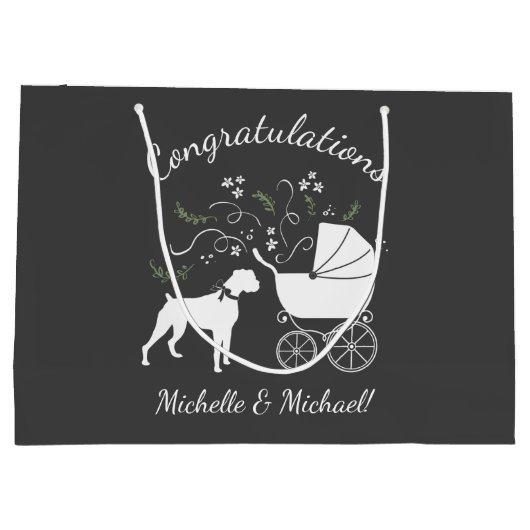 Boxer Dog Baby shower Puppy Grey Groot Cadeauzakje (Achterkant)