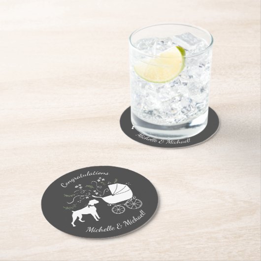 Boxer Dog Baby shower Puppy Grey Ronde Kartonnen Onderzetter (Insitu)