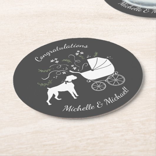 Boxer Dog Baby shower Puppy Grey Ronde Kartonnen Onderzetter (Gebogen)