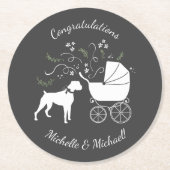 Boxer Dog Baby shower Puppy Grey Ronde Kartonnen Onderzetter (Voorkant)