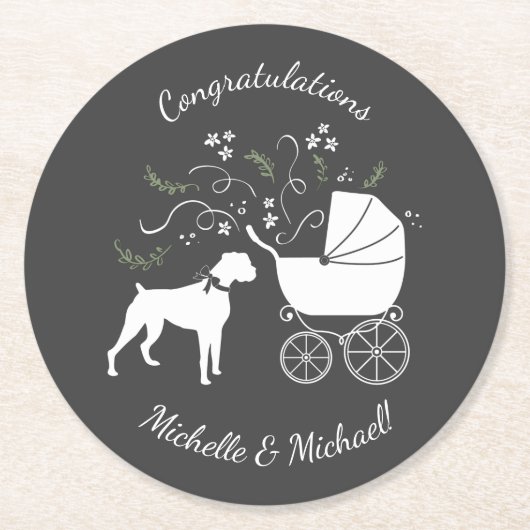 Boxer Dog Baby shower Puppy Grey Ronde Kartonnen Onderzetter (Voorkant)