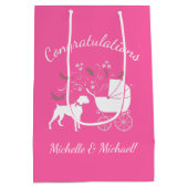 Boxer Dog Baby shower Puppy Pink Girl Medium Cadeauzakje (Achterkant)