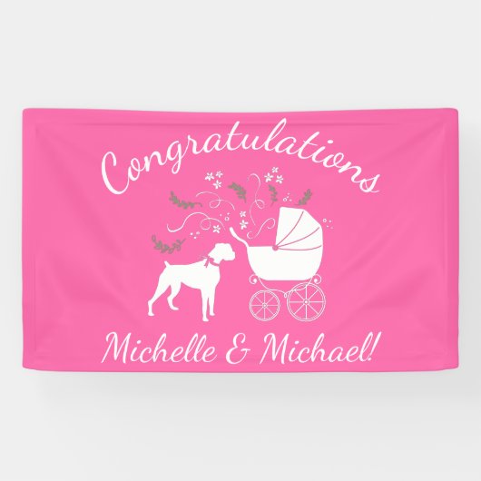 Boxer Dog Baby shower Puppy Pink Girl Spandoek (Horizontaal)