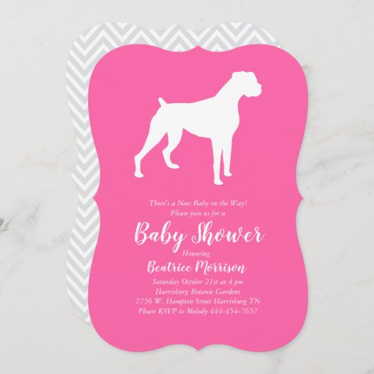 Boxer Dog Baby shower Roze meisje Kaart (Voorkant / Achterkant)