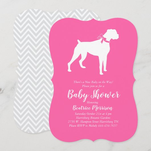 Boxer Dog Baby shower Roze meisje Kaart (Voorkant / Achterkant)